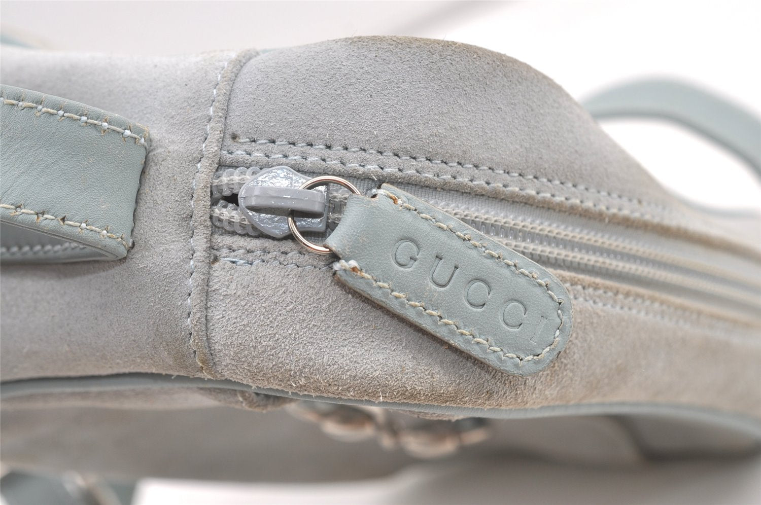 Authentic GUCCI Horsebit Shoulder Cross Bag Suede Leather Light Blue Junk 9562J