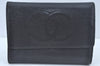 Authentic CHANEL Caviar Skin Vintage CoCo Mark Trifold Wallet Purse Black 9565I