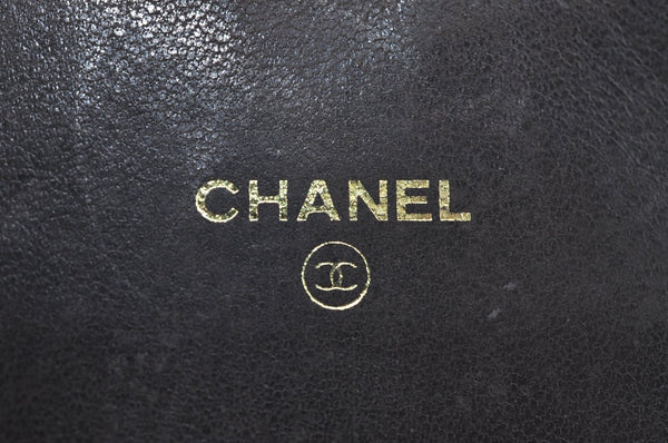 Authentic CHANEL Caviar Skin Vintage CoCo Mark Trifold Wallet Purse Black 9565I