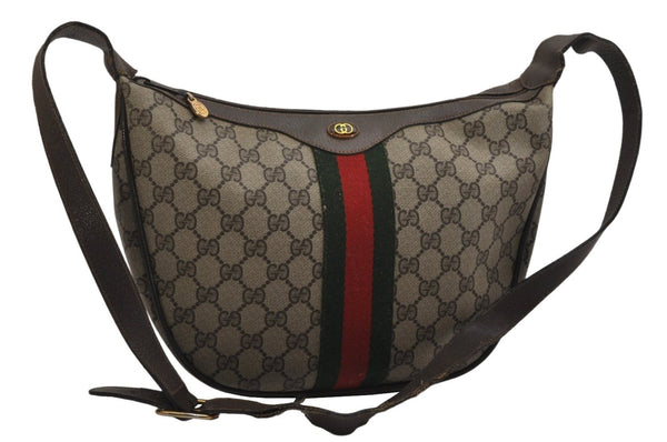 Authentic GUCCI Web Sherry Line Shoulder Bag GG PVC Leather Brown Junk 9566J