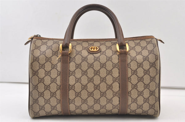 Authentic GUCCI Vintage Hand Boston Bag GG PVC Leather Brown 9568J