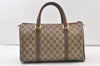 Authentic GUCCI Vintage Hand Boston Bag GG PVC Leather Brown 9568J