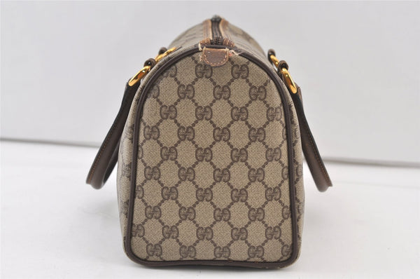 Authentic GUCCI Vintage Hand Boston Bag GG PVC Leather Brown 9568J