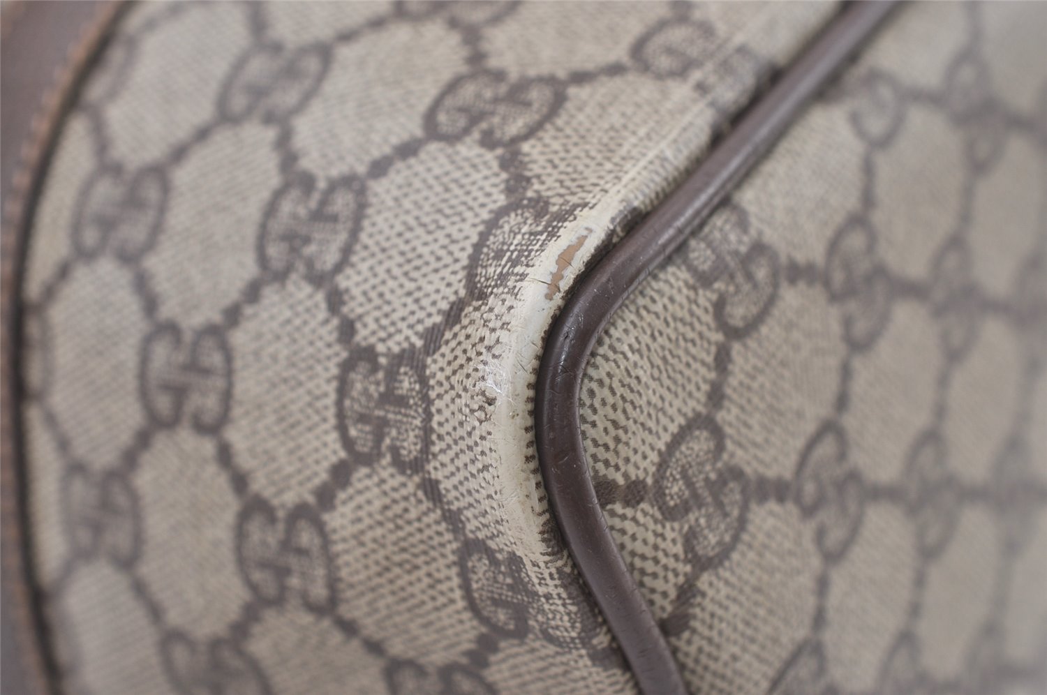 Authentic GUCCI Vintage Hand Boston Bag GG PVC Leather Brown 9568J