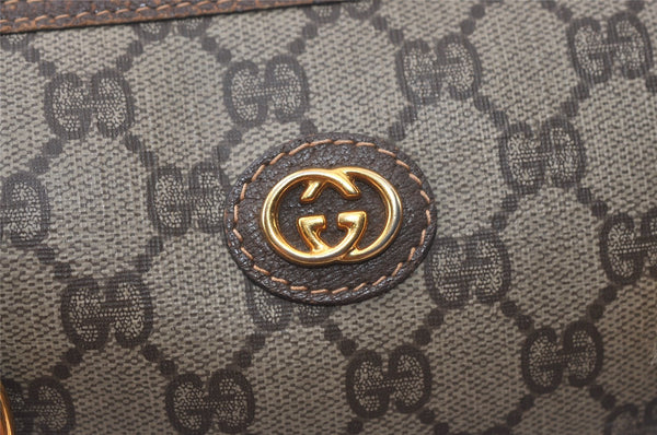Authentic GUCCI Vintage Hand Boston Bag GG PVC Leather Brown 9568J