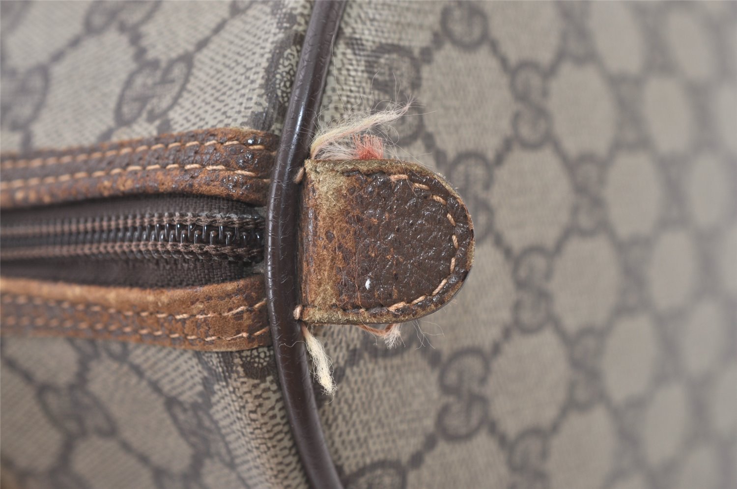 Authentic GUCCI Vintage Hand Boston Bag GG PVC Leather Brown 9568J