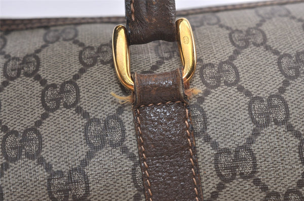 Authentic GUCCI Vintage Hand Boston Bag GG PVC Leather Brown 9568J