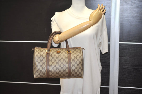 Authentic GUCCI Vintage Hand Boston Bag GG PVC Leather Brown 9568J