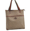 Authentic GUCCI Web Sherry Line Shoulder Tote Bag GG PVC Leather Brown 9570J