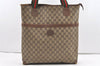 Authentic GUCCI Web Sherry Line Shoulder Tote Bag GG PVC Leather Brown 9570J