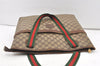 Authentic GUCCI Web Sherry Line Shoulder Tote Bag GG PVC Leather Brown 9570J