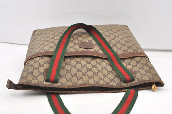 Authentic GUCCI Web Sherry Line Shoulder Tote Bag GG PVC Leather Brown 9570J