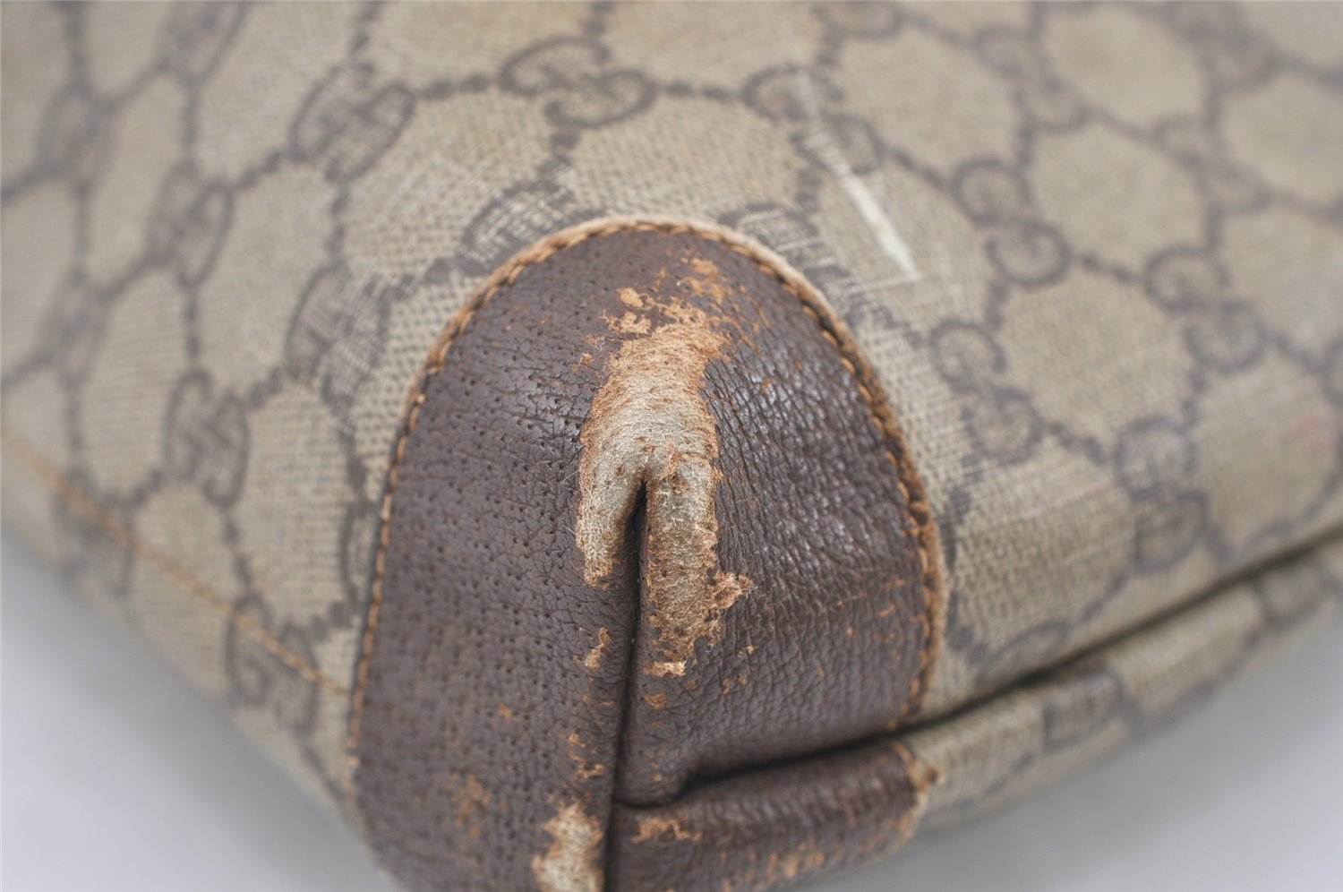 Authentic GUCCI Web Sherry Line Shoulder Tote Bag GG PVC Leather Brown 9570J