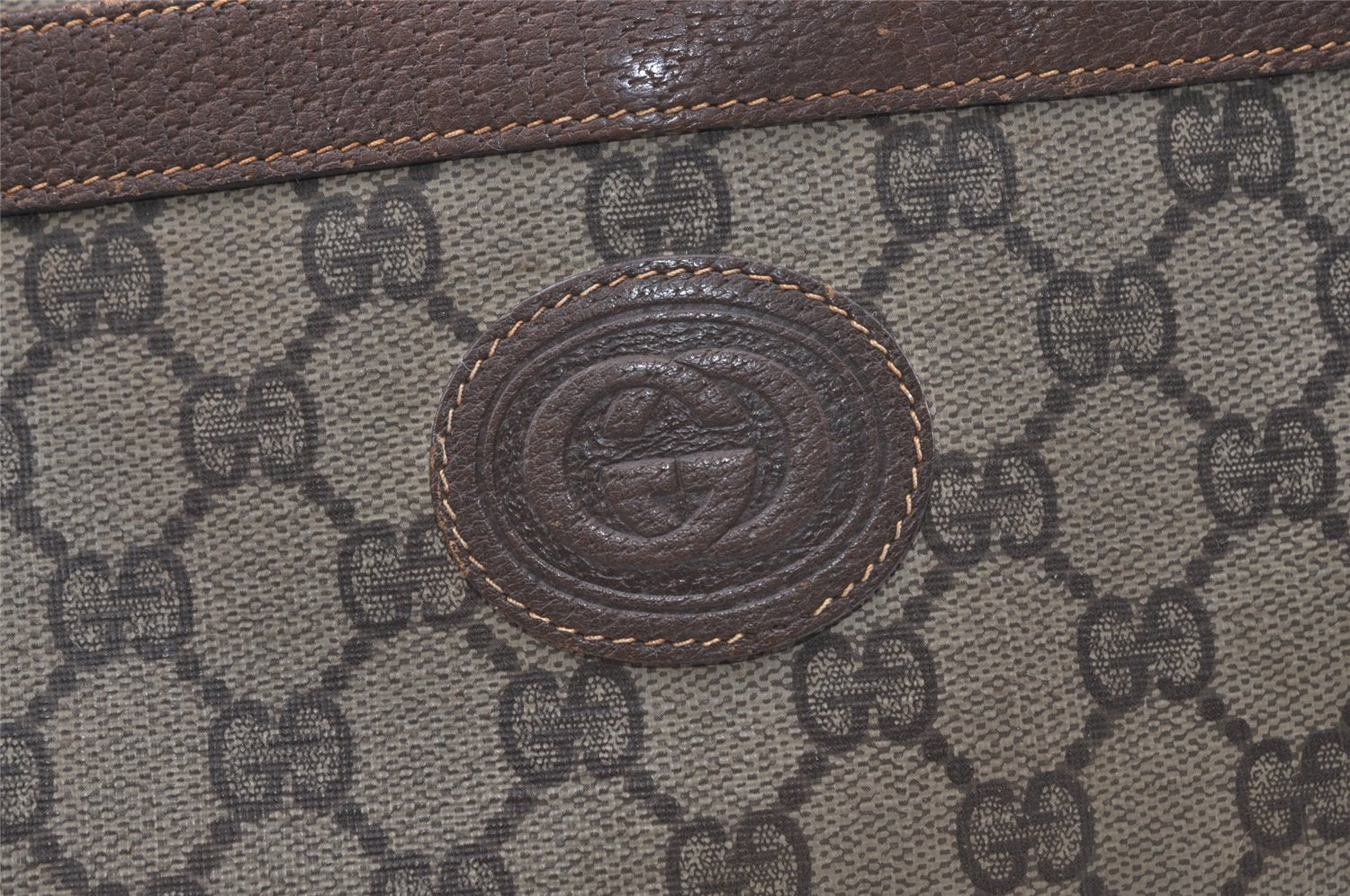 Authentic GUCCI Web Sherry Line Shoulder Tote Bag GG PVC Leather Brown 9570J