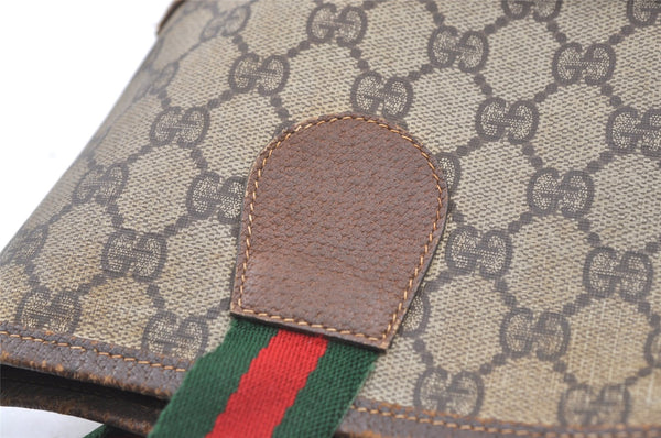 Authentic GUCCI Web Sherry Line Shoulder Tote Bag GG PVC Leather Brown 9570J