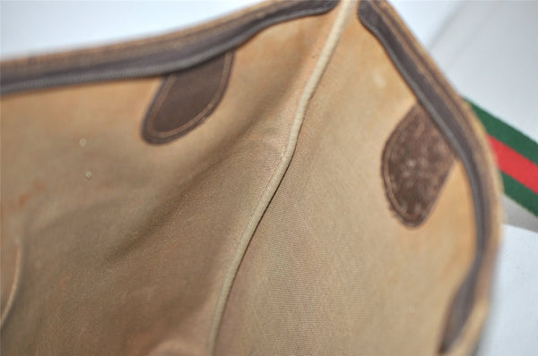 Authentic GUCCI Web Sherry Line Shoulder Tote Bag GG PVC Leather Brown 9570J
