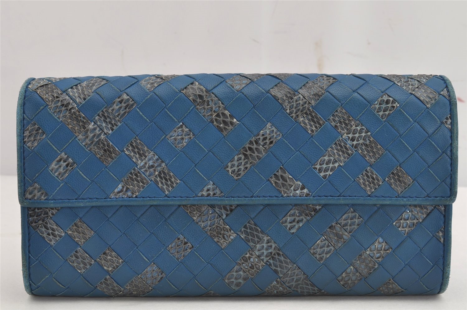 Authentic BOTTEGA VENETA Intrecciato Leather Long Wallet Purse Blue 9572J