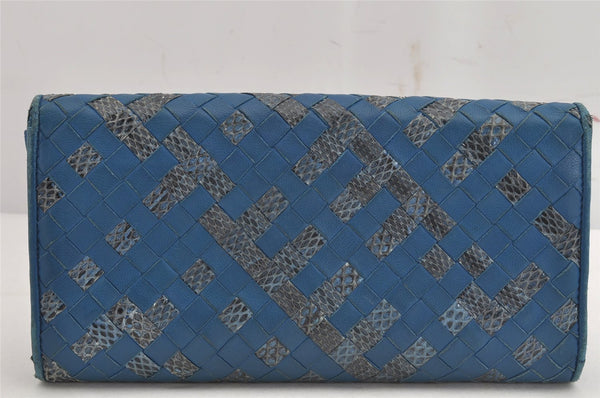 Authentic BOTTEGA VENETA Intrecciato Leather Long Wallet Purse Blue 9572J