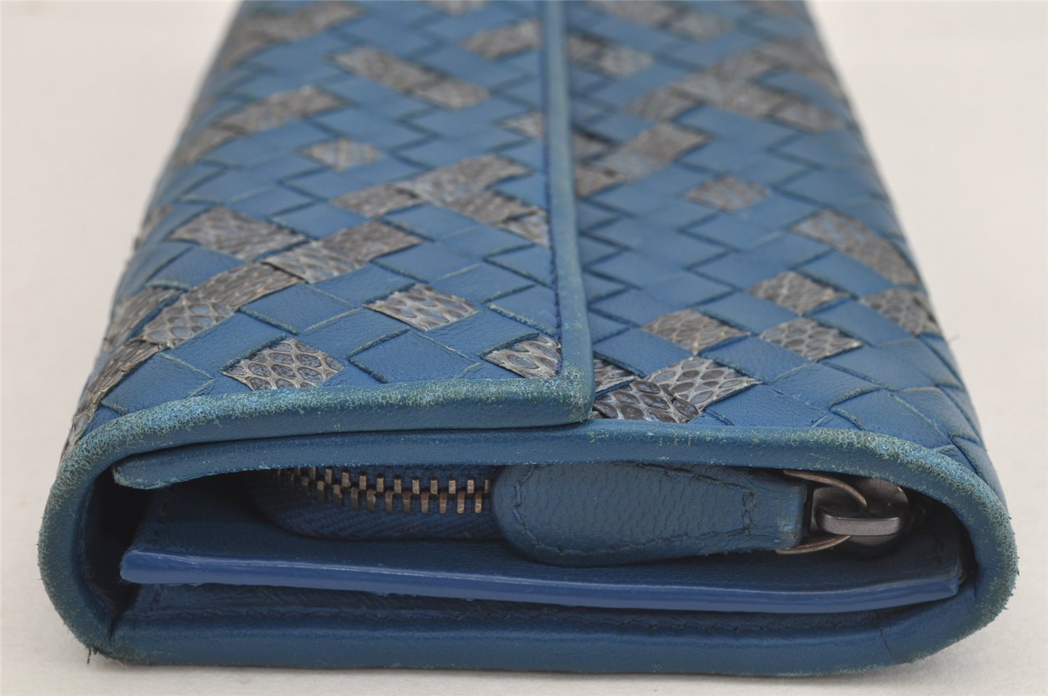 Authentic BOTTEGA VENETA Intrecciato Leather Long Wallet Purse Blue 9572J