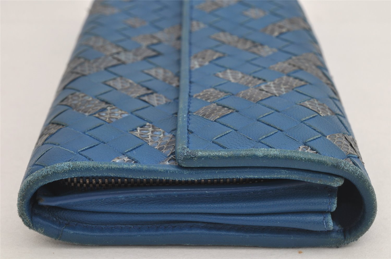 Authentic BOTTEGA VENETA Intrecciato Leather Long Wallet Purse Blue 9572J