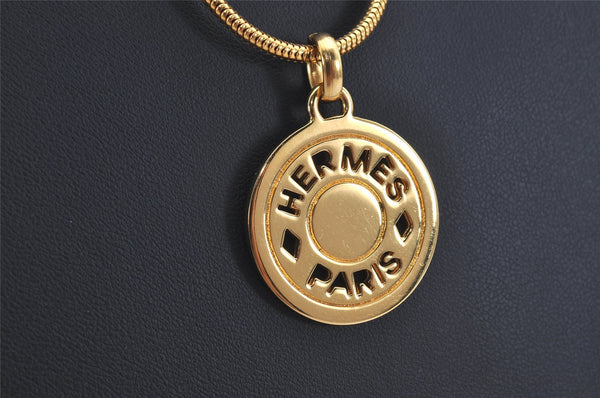 Authentic HERMES Bijouterie Fantaisie Sellier Coin Pendant Necklace Gold 9573J