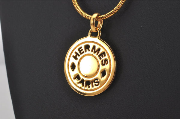 Authentic HERMES Bijouterie Fantaisie Sellier Coin Pendant Necklace Gold 9573J