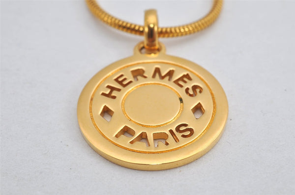 Authentic HERMES Bijouterie Fantaisie Sellier Coin Pendant Necklace Gold 9573J
