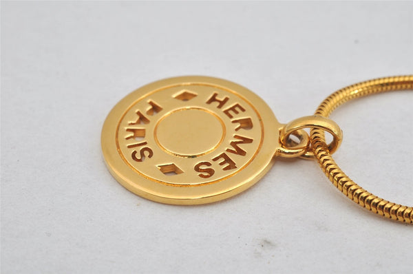 Authentic HERMES Bijouterie Fantaisie Sellier Coin Pendant Necklace Gold 9573J