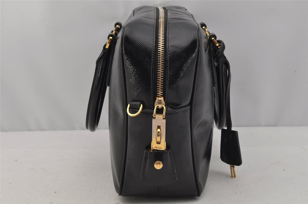 Authentic PRADA SAFFIANO VERNIC Enamel 2Way Shoulder Hand Bag BL0095 Black 9575I