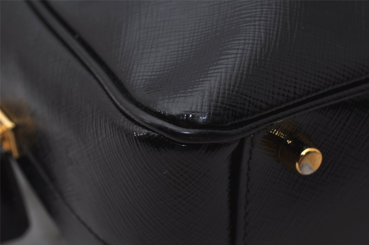 Authentic PRADA SAFFIANO VERNIC Enamel 2Way Shoulder Hand Bag BL0095 Black 9575I