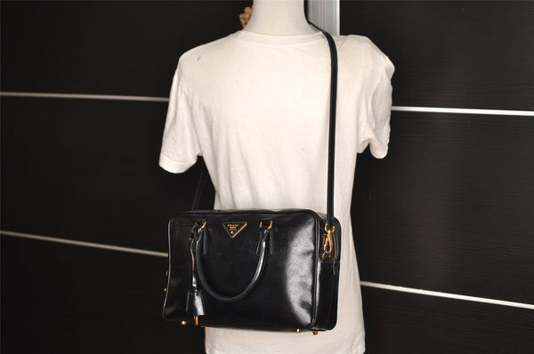 Authentic PRADA SAFFIANO VERNIC Enamel 2Way Shoulder Hand Bag BL0095 Black 9575I