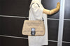 Authentic FENDI Zucchino Mamma Baguette Shoulder Bag Canvas Leather Beige 9575J