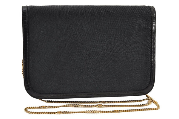 Authentic GUCCI Chain Shoulder Cross Bag Purse Straw Enamel Black 9577I