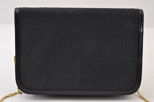 Authentic GUCCI Chain Shoulder Cross Bag Purse Straw Enamel Black 9577I