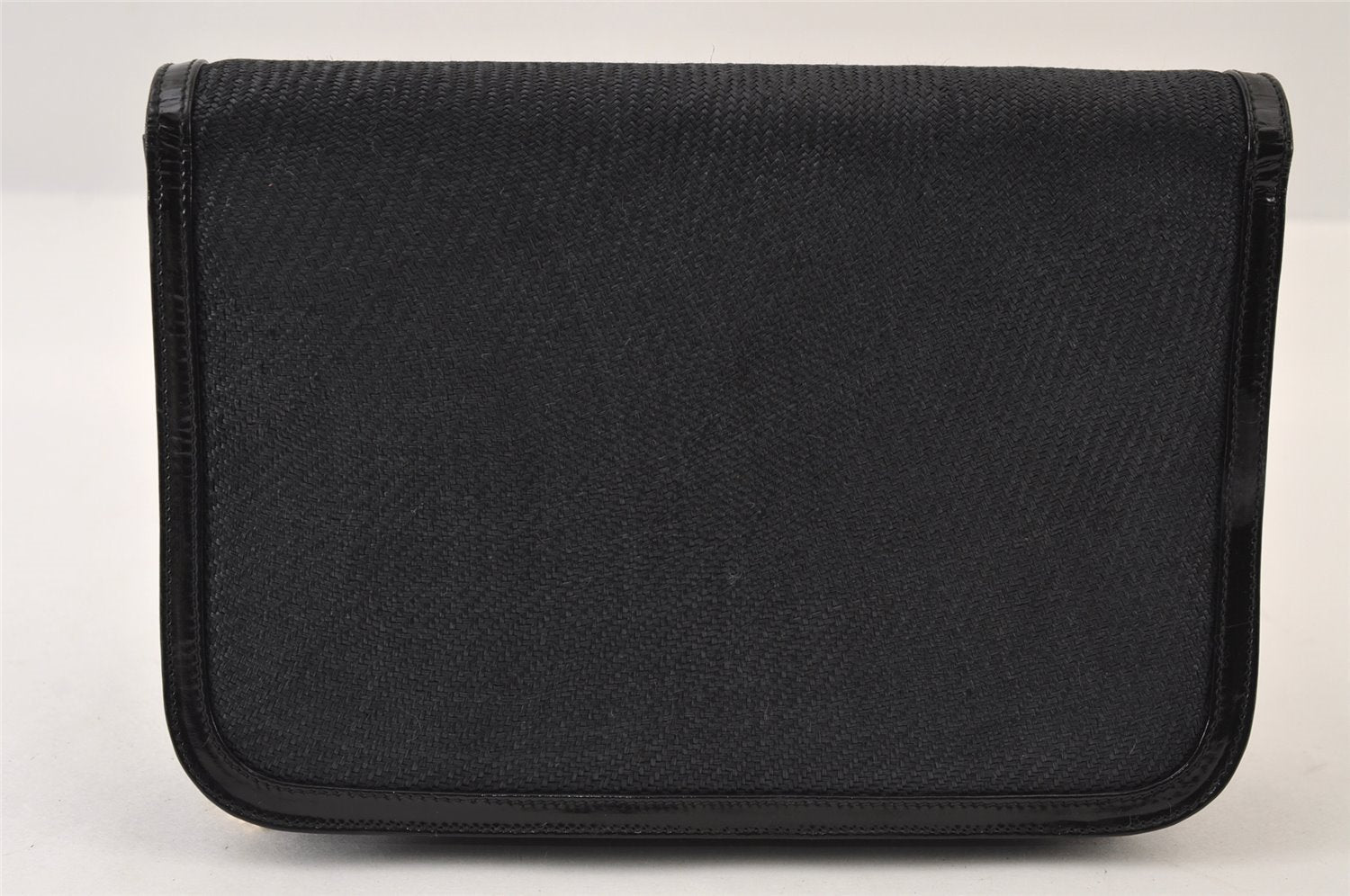 Authentic GUCCI Chain Shoulder Cross Bag Purse Straw Enamel Black 9577I