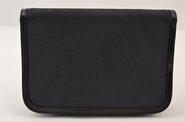 Authentic GUCCI Chain Shoulder Cross Bag Purse Straw Enamel Black 9577I