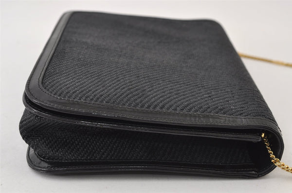 Authentic GUCCI Chain Shoulder Cross Bag Purse Straw Enamel Black 9577I