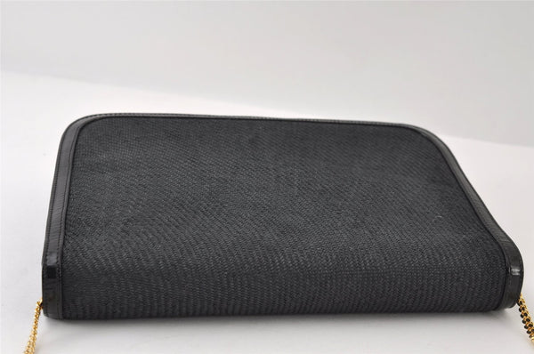 Authentic GUCCI Chain Shoulder Cross Bag Purse Straw Enamel Black 9577I