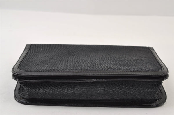 Authentic GUCCI Chain Shoulder Cross Bag Purse Straw Enamel Black 9577I