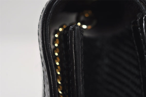 Authentic GUCCI Chain Shoulder Cross Bag Purse Straw Enamel Black 9577I