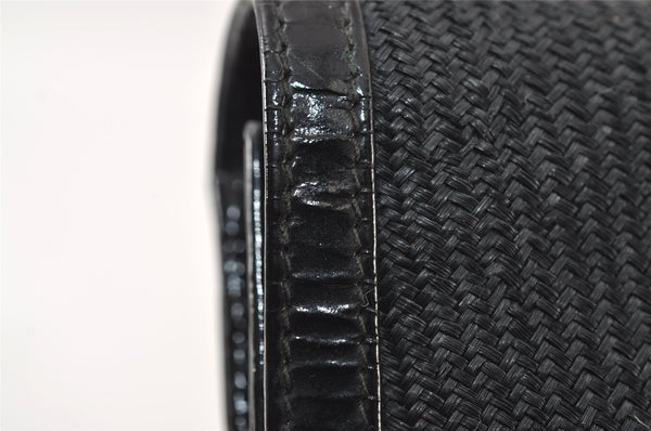 Authentic GUCCI Chain Shoulder Cross Bag Purse Straw Enamel Black 9577I