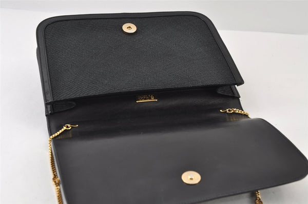 Authentic GUCCI Chain Shoulder Cross Bag Purse Straw Enamel Black 9577I