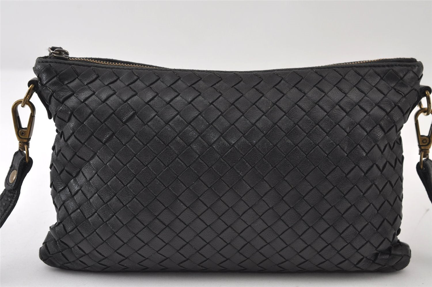Authentic BOTTEGA VENETA Intrecciato Leather Shoulder Cross Body Bag Black 9579I