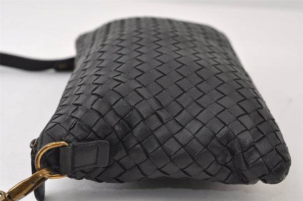 Authentic BOTTEGA VENETA Intrecciato Leather Shoulder Cross Body Bag Black 9579I