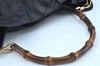 Authentic GUCCI Vintage Bamboo 2Way Shoulder Tote Bag Leather Black Junk 9580H