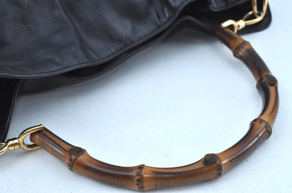 Authentic GUCCI Vintage Bamboo 2Way Shoulder Tote Bag Leather Black Junk 9580H