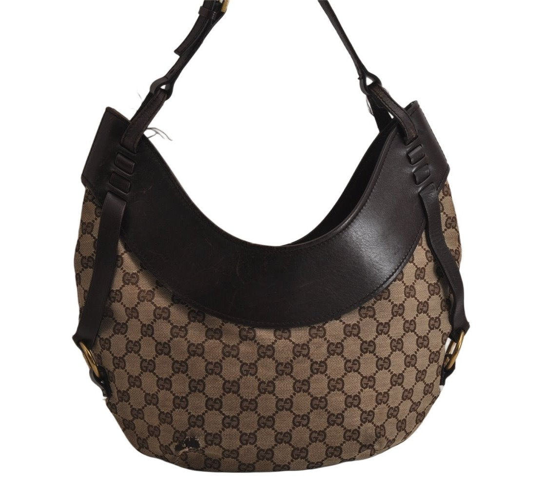 Authentic GUCCI Shoulder Hand Bag Purse GG Canvas Leather 106250 Brown 9581J