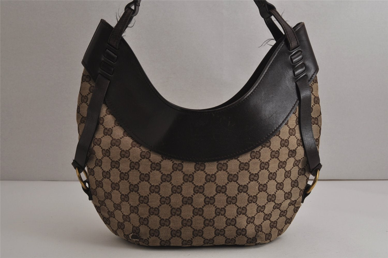 Authentic GUCCI Shoulder Hand Bag Purse GG Canvas Leather 106250 Brown 9581J
