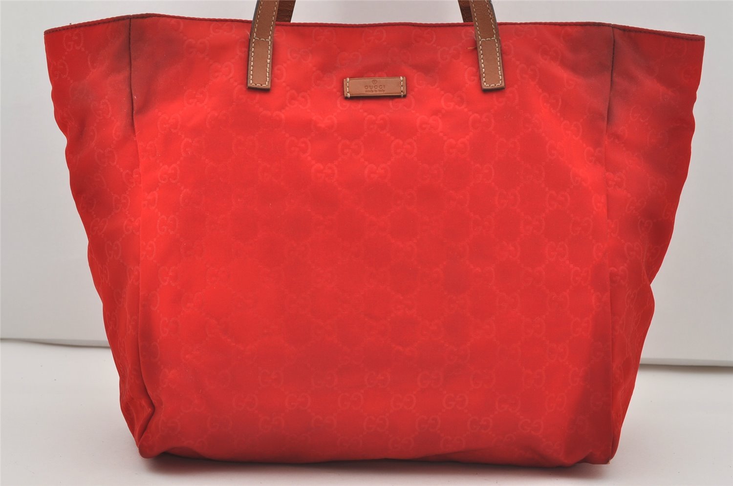 Authentic GUCCI Vintage Hand Tote Bag GG Nylon Leather 282439 Red 9583I