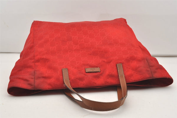 Authentic GUCCI Vintage Hand Tote Bag GG Nylon Leather 282439 Red 9583I
